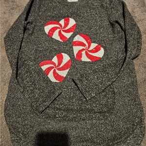Gray Sweater with Red and White Heart Design